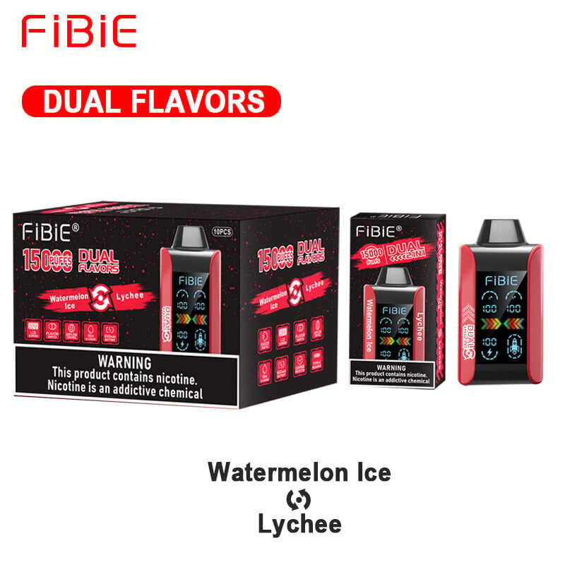 WATERMELON ICE & LYCHEE - FIBIE 15000 PUFFS Dual Flavors Disposable Vape