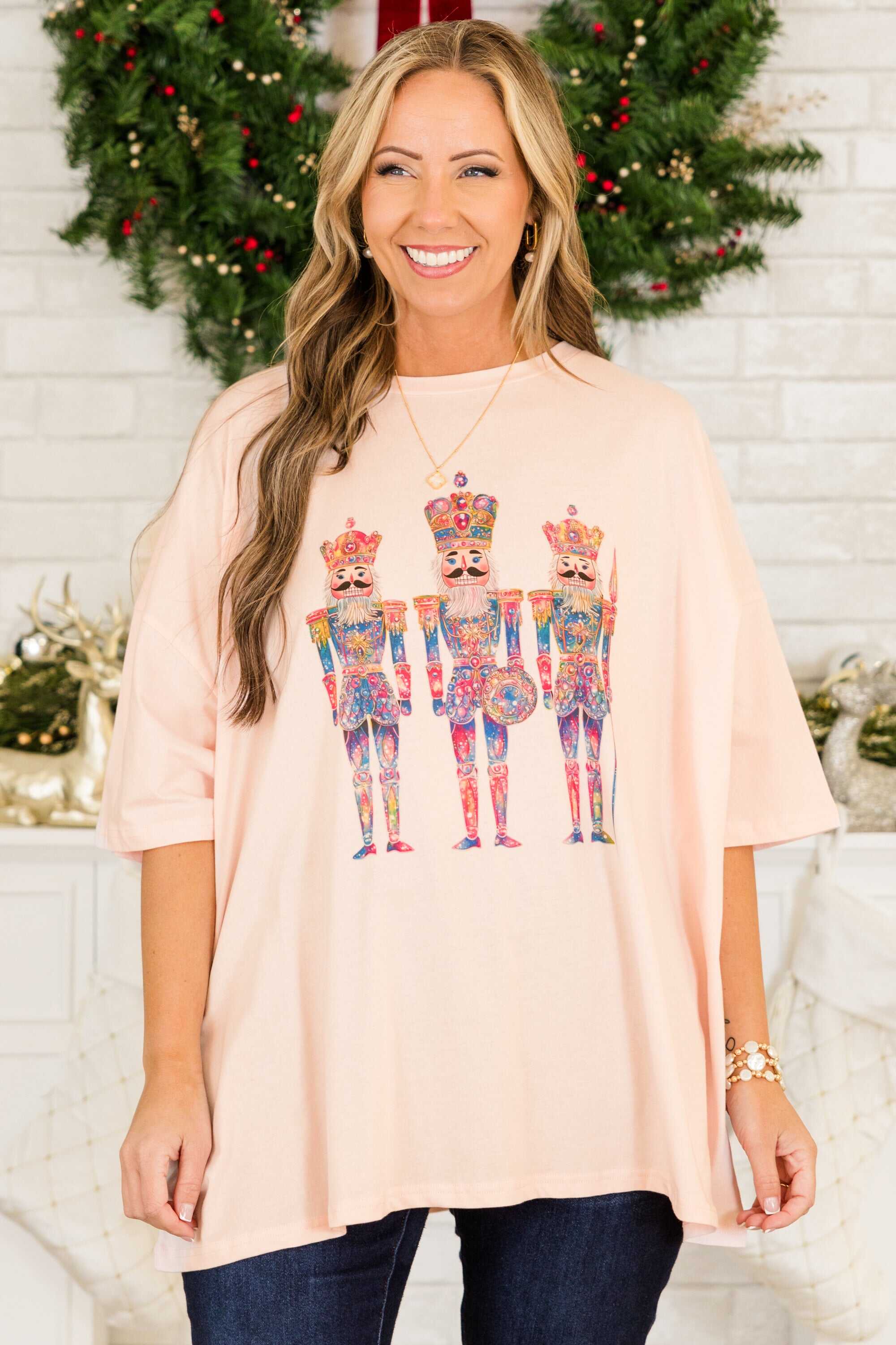 Nutcracker Chic Boyfriend Tee, Cream Pink