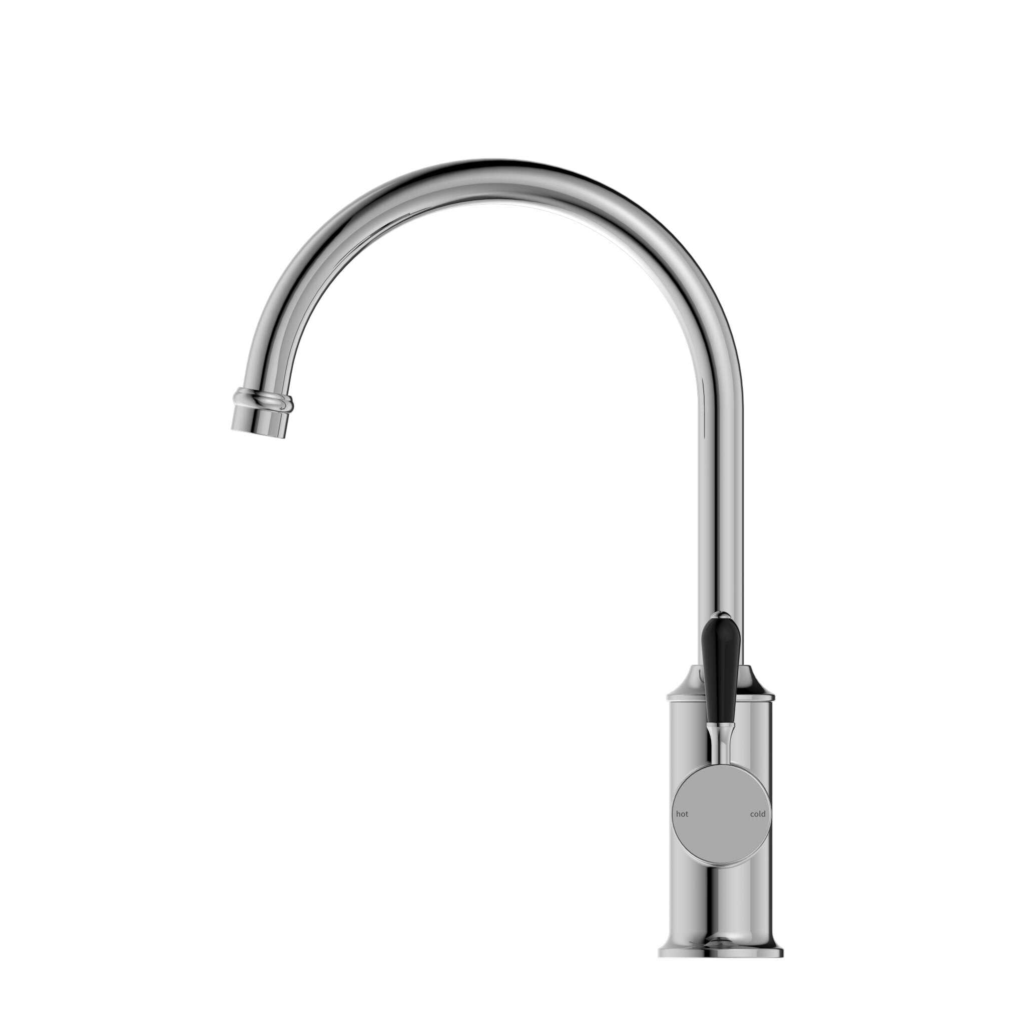 NERO YORK KITCHEN MIXER GOOSNECK SPOUT WITH BLACK PORCELAIN LEVER CHROME