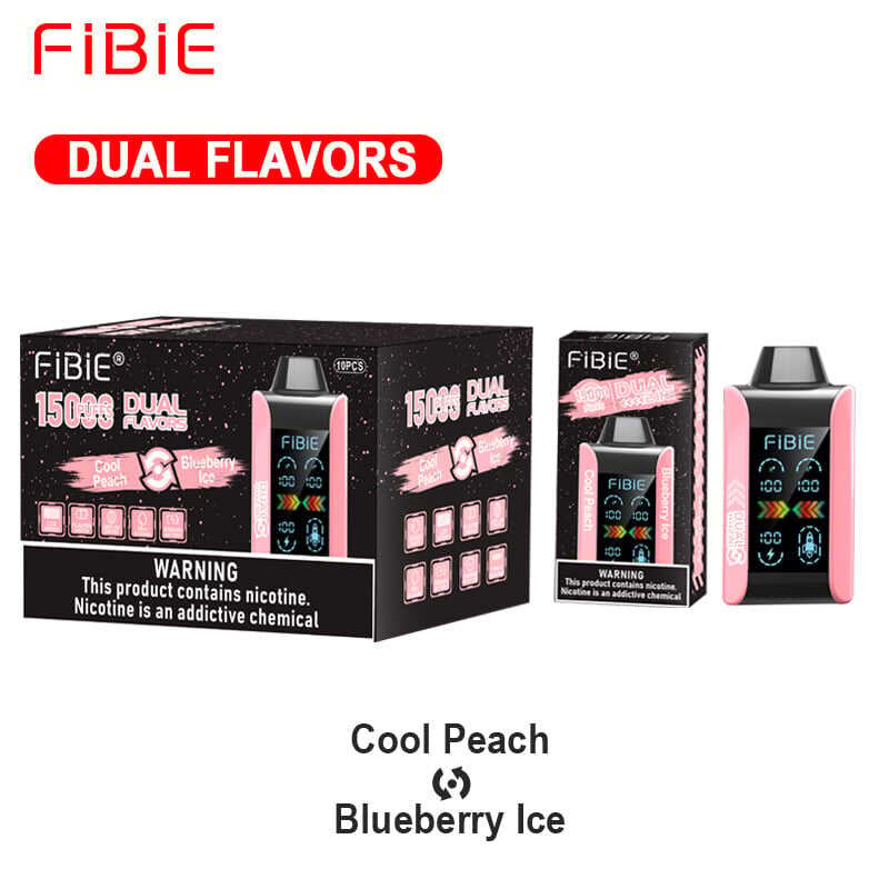 COOL PEACH & BLUEBERRY ICE - FIBIE 15000 PUFFS Dual Flavors Disposable Vape