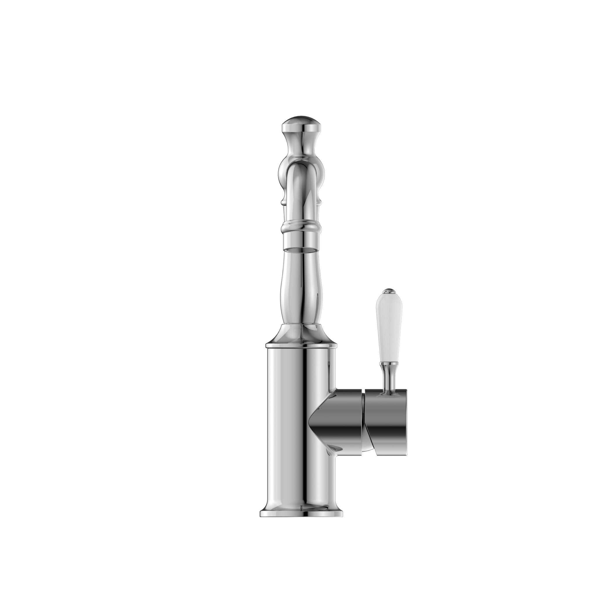 NERO YORK BASIN MIXER HOOK SPOUT WITH WHITE PORCELAIN LEVER CHROME