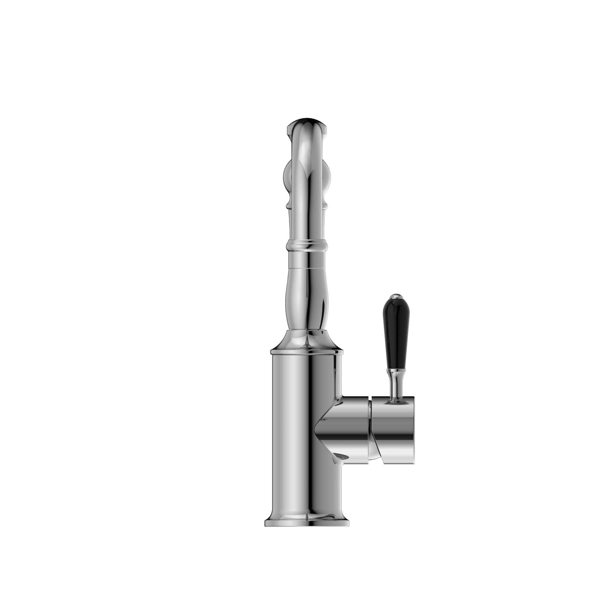 NERO YORK BASIN MIXER HOOK SPOUT WITH BLACK PORCELAIN LEVER CHROME