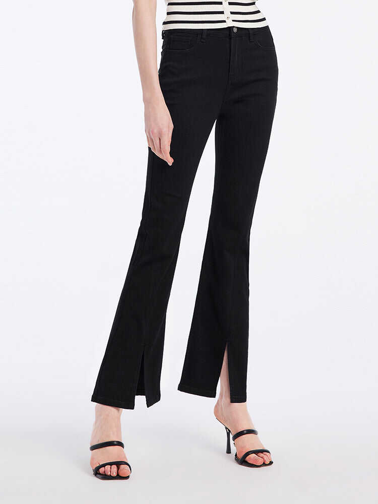 Black Split Hem Flare Jeans