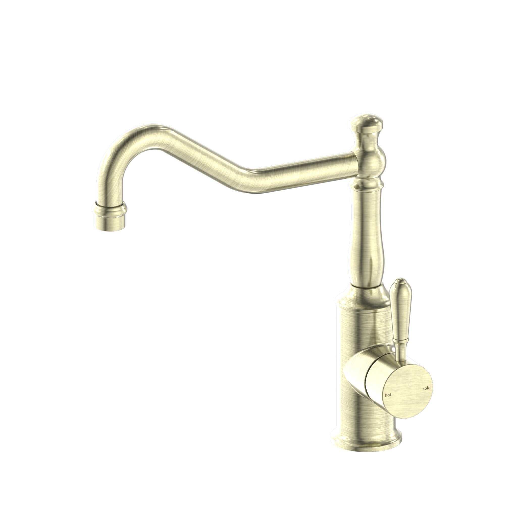 NERO YORK KITCHEN MIXER HOOK SPOUT WITH METAL LEVER AGED BRASS