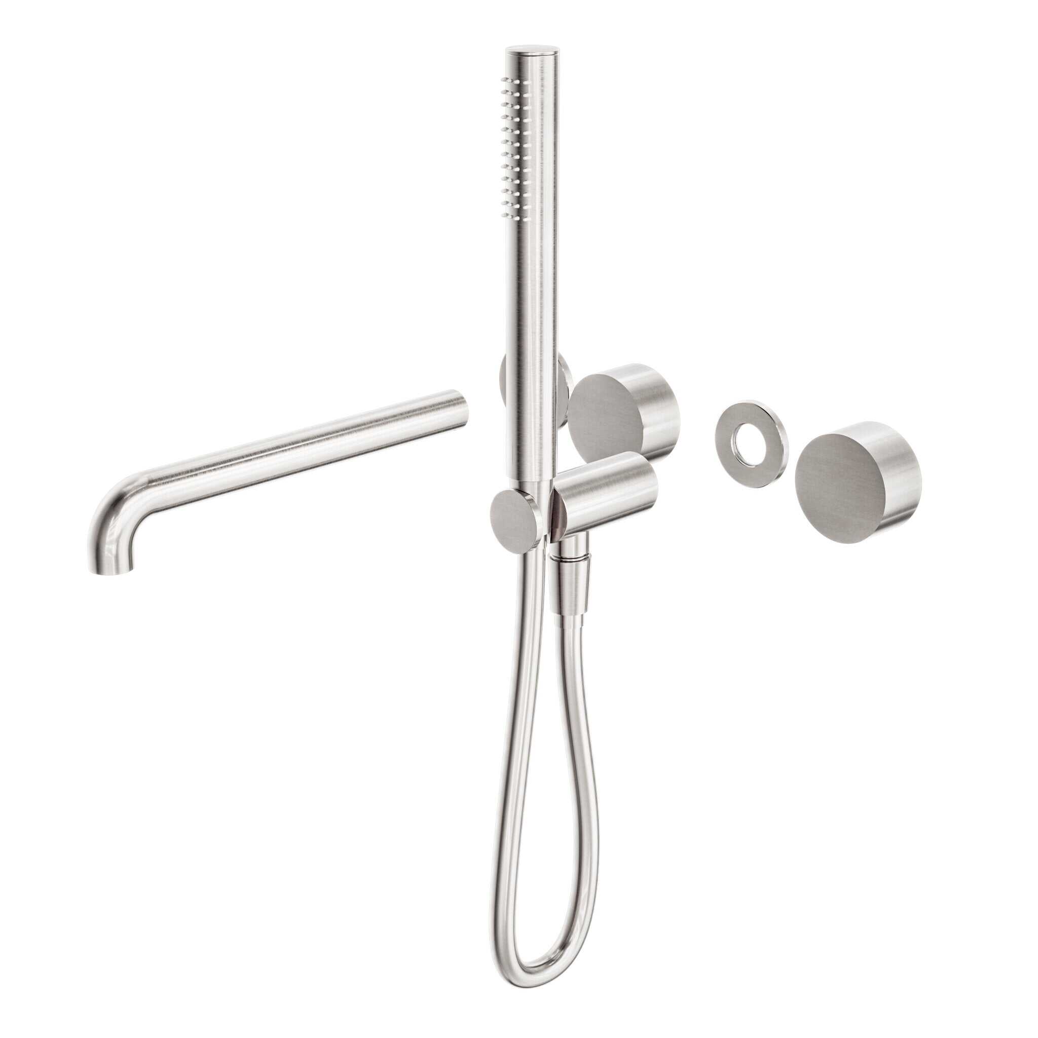 NERO KARA PROGRESSIVE SHOWER SYSTEM SEPARATE PLATE WITH SPOUT 250MM TRIM KITS ONLY BRUSHED NICKEL