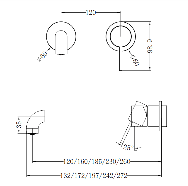 NERO MECCA WALL BASIN/BATH MIXER SEPARETE BACK PLATE 230MM TRIM KITS ONLY MATTE BLACK