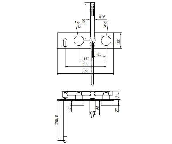 NERO KARA PROGRESSIVE SHOWER SYSTEM WITH SPOUT 250MM BRUSHED GOLD