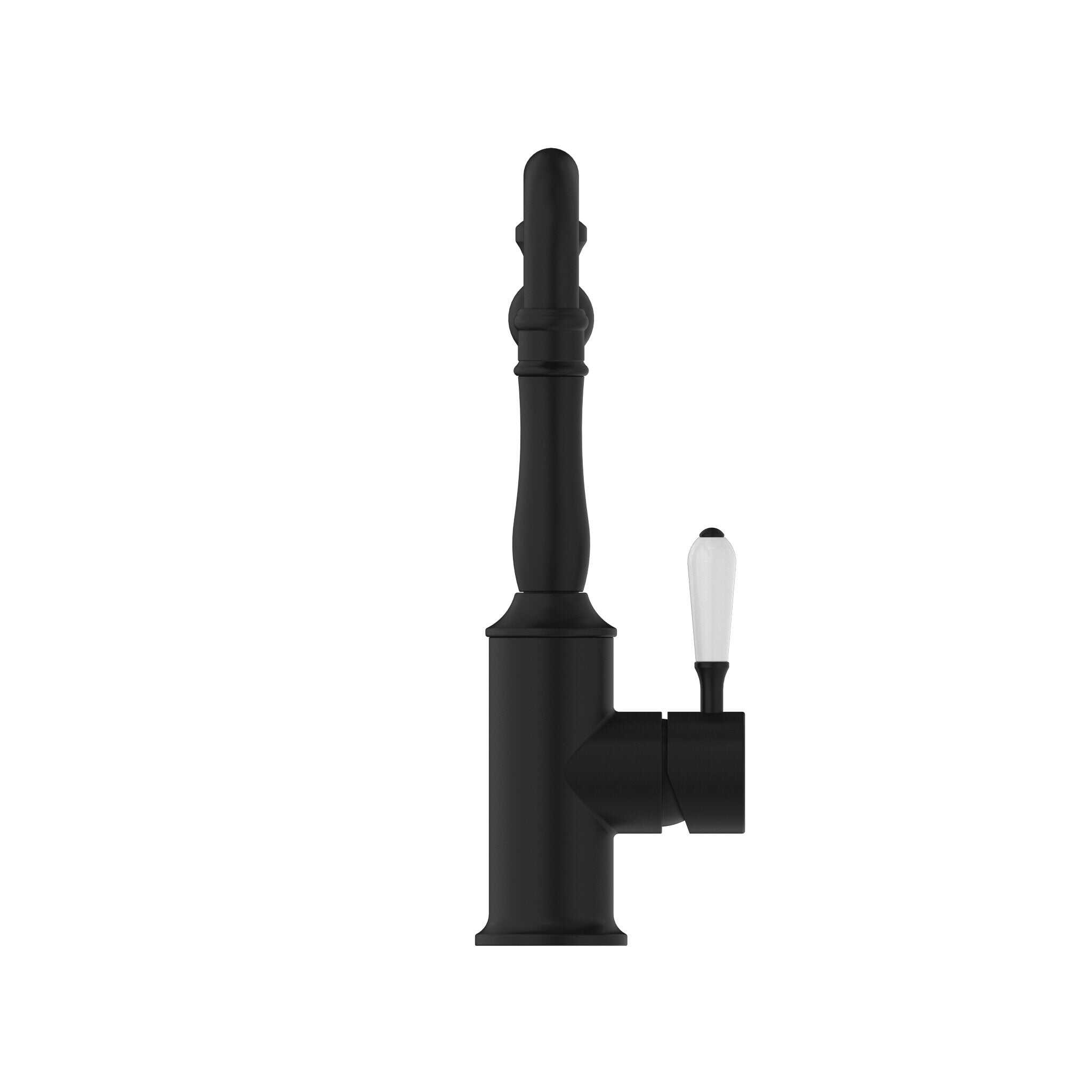 NERO YORK KITCHEN MIXER HOOK SPOUT WITH WHITE PORCELAIN LEVER MATTE BLACK