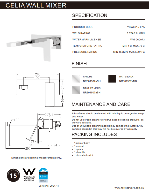 WALL BASIN/BATH MIXER MATTE BLACK