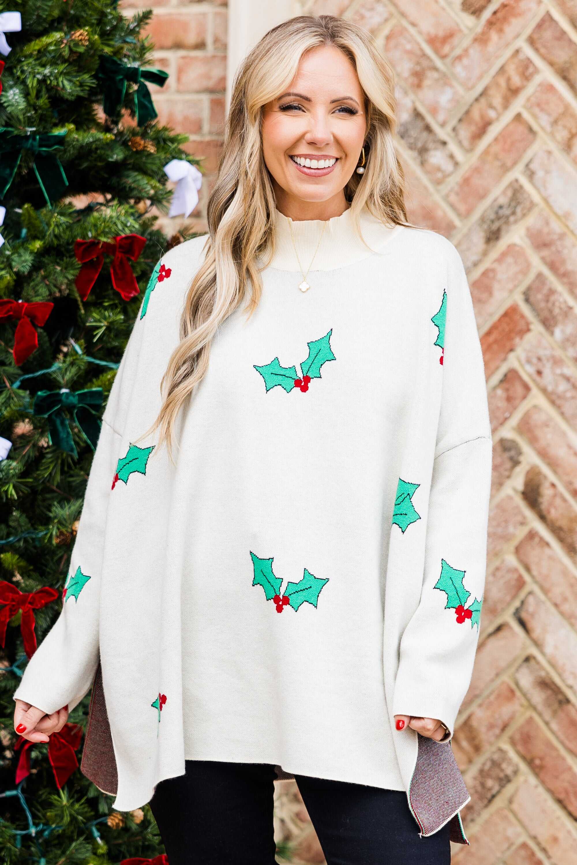 Everything And More Sweater, Cream Holly