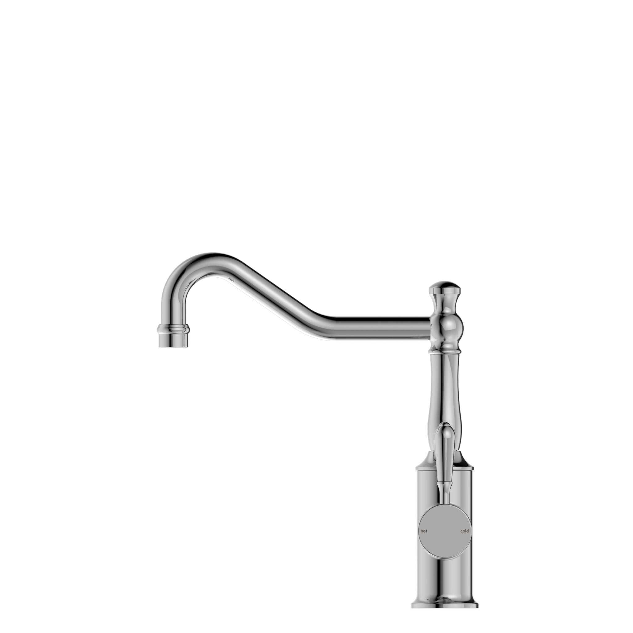 NERO YORK KITCHEN MIXER HOOK SPOUT WITH METAL LEVER CHROME