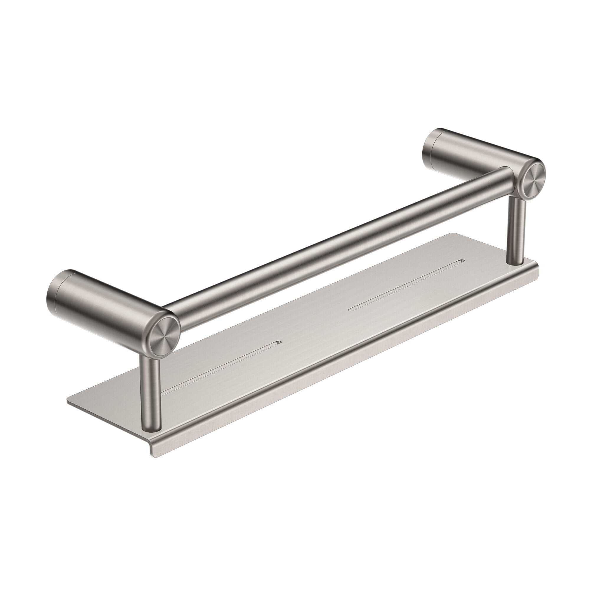 NERO MECCA CARE 25MM GRAB RAIL WITH SHELF 450MM BRUSHED NICKEL