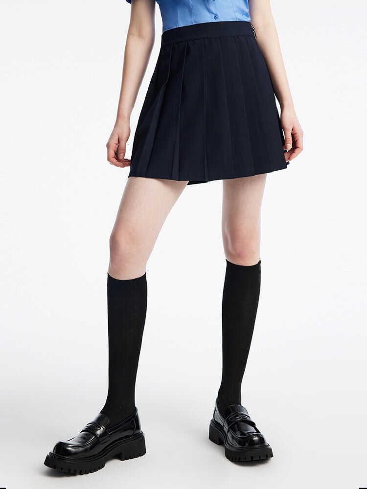 Navy Blue Reversible Style Pleated Skirt Shorts