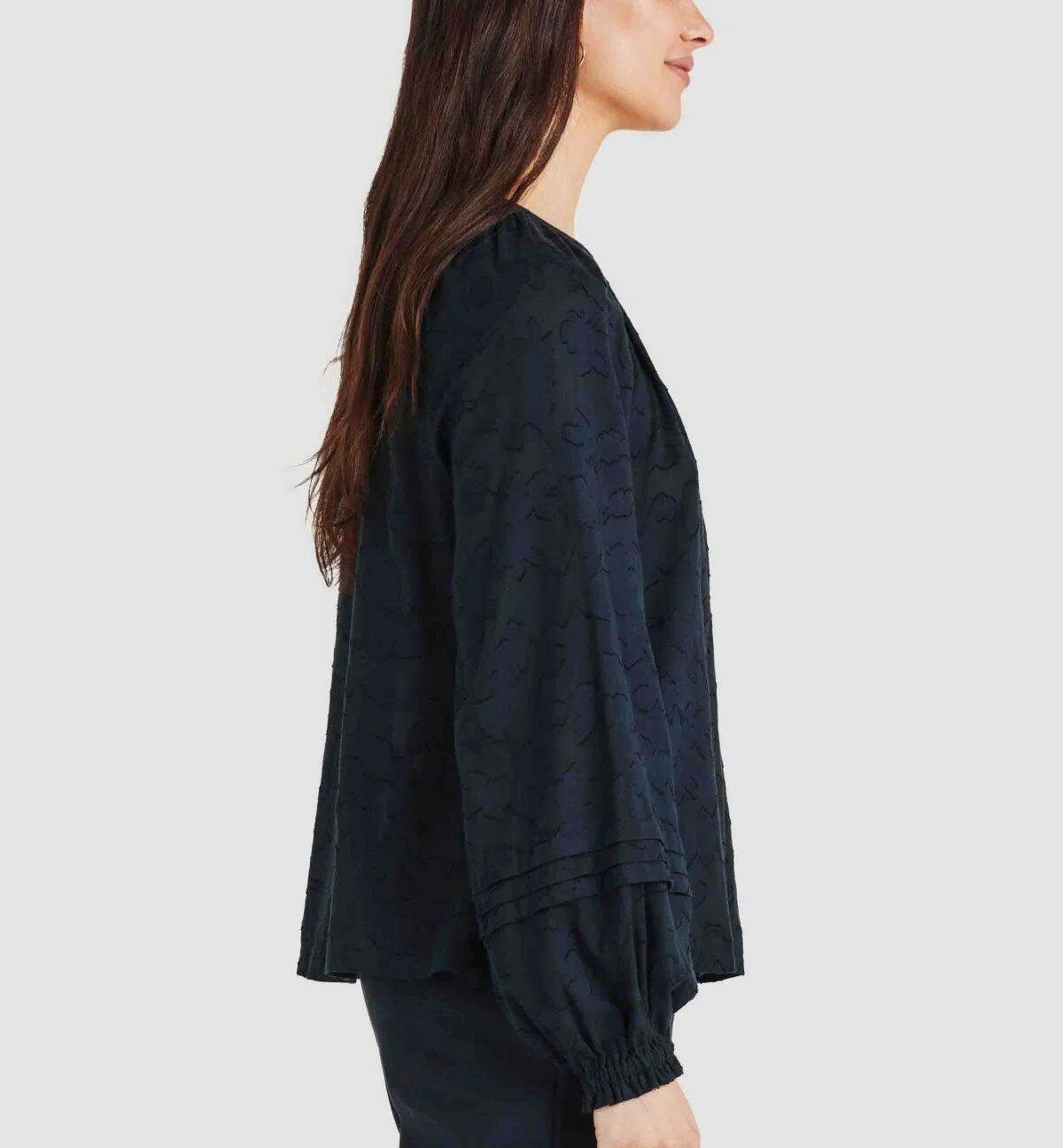 Floral Jacquard Blouse - Navy