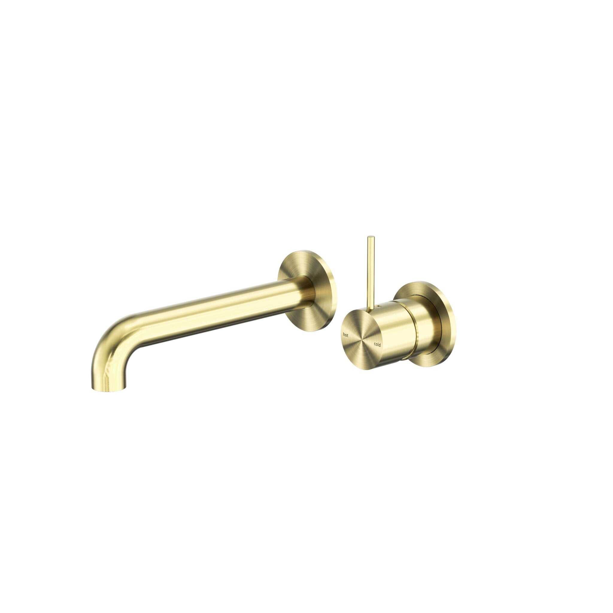 NERO MECCA WALL BASIN/BATH MIXER SEPARETE BACK PLATE HANDLE UP 185MM BRUSHED GOLD