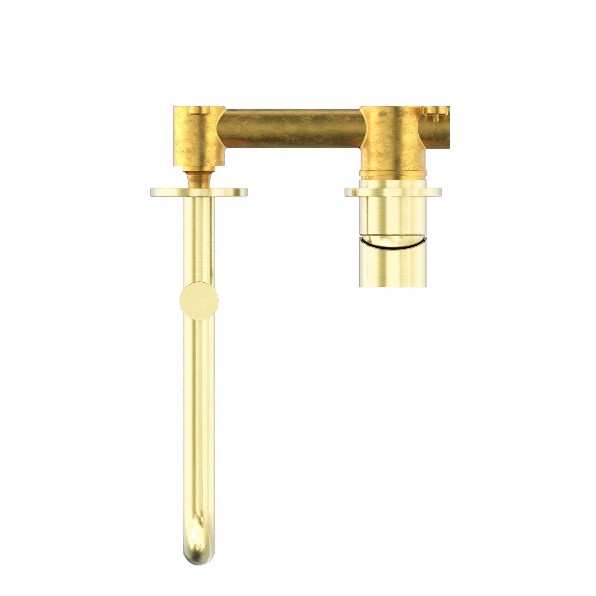 NERO MECCA WALL BASIN/BATH MIXER SWIVEL SPOUT 225MM BRUSHED GOLD