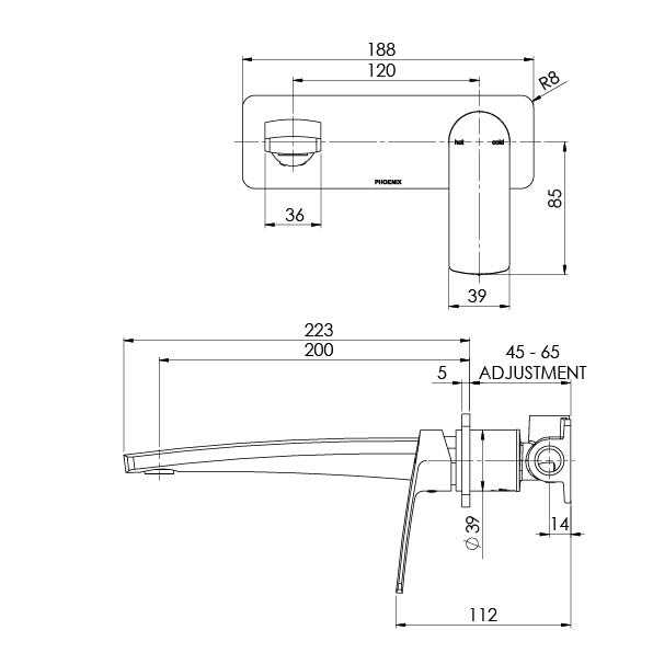 Phoenix Mekko Wall Basin / Bath Mixer Set 200mm