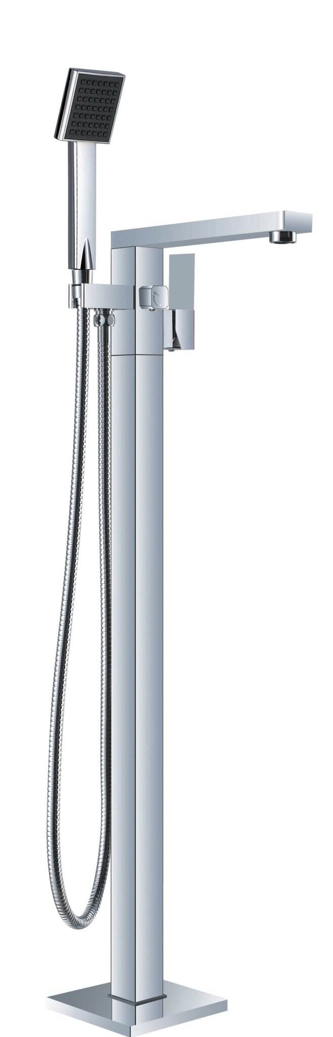 NERO SQUARE FREESTANDING BATH MIXER WITH HAND SHOWER CHROME