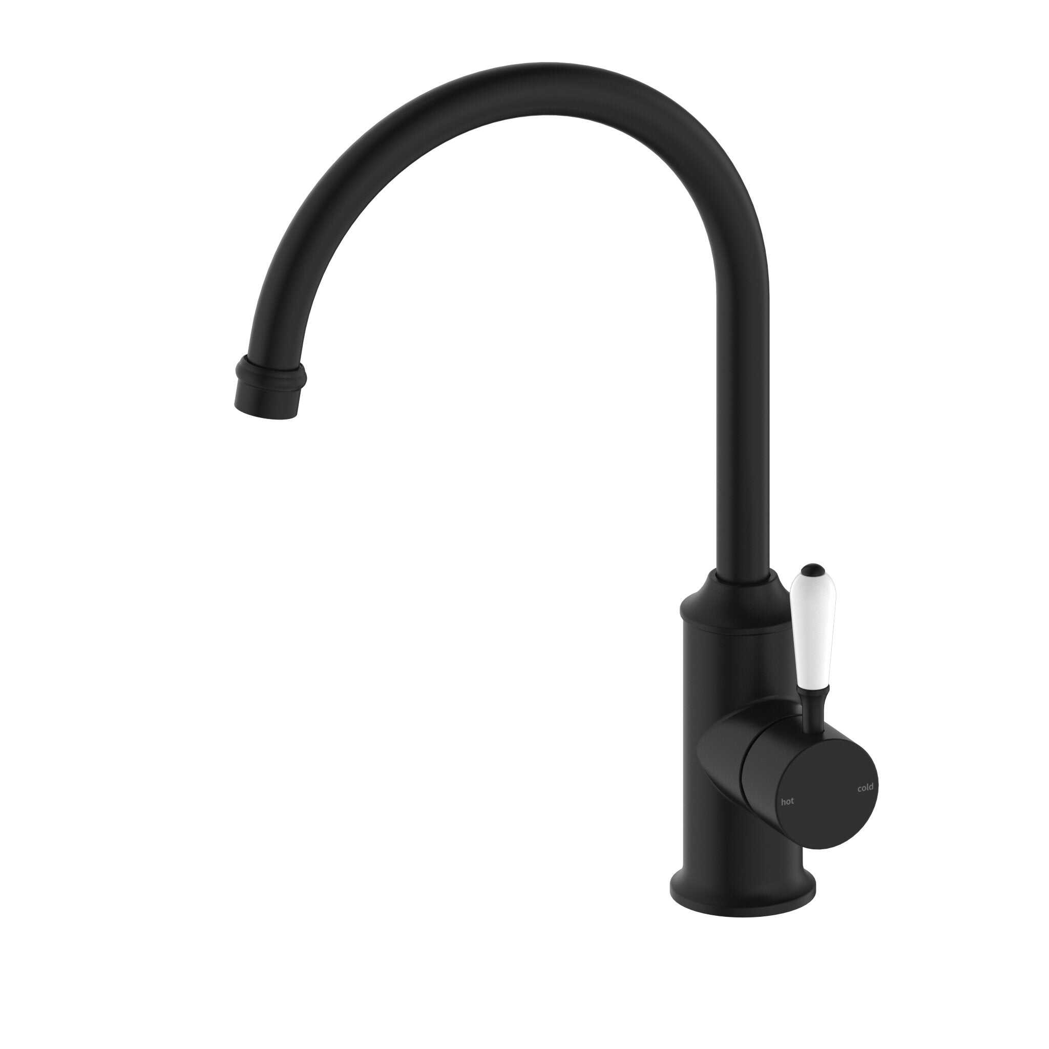 NERO YORK KITCHEN MIXER GOOSNECK SPOUT WITH WHITE PORCELAIN LEVER MATTE BLACK