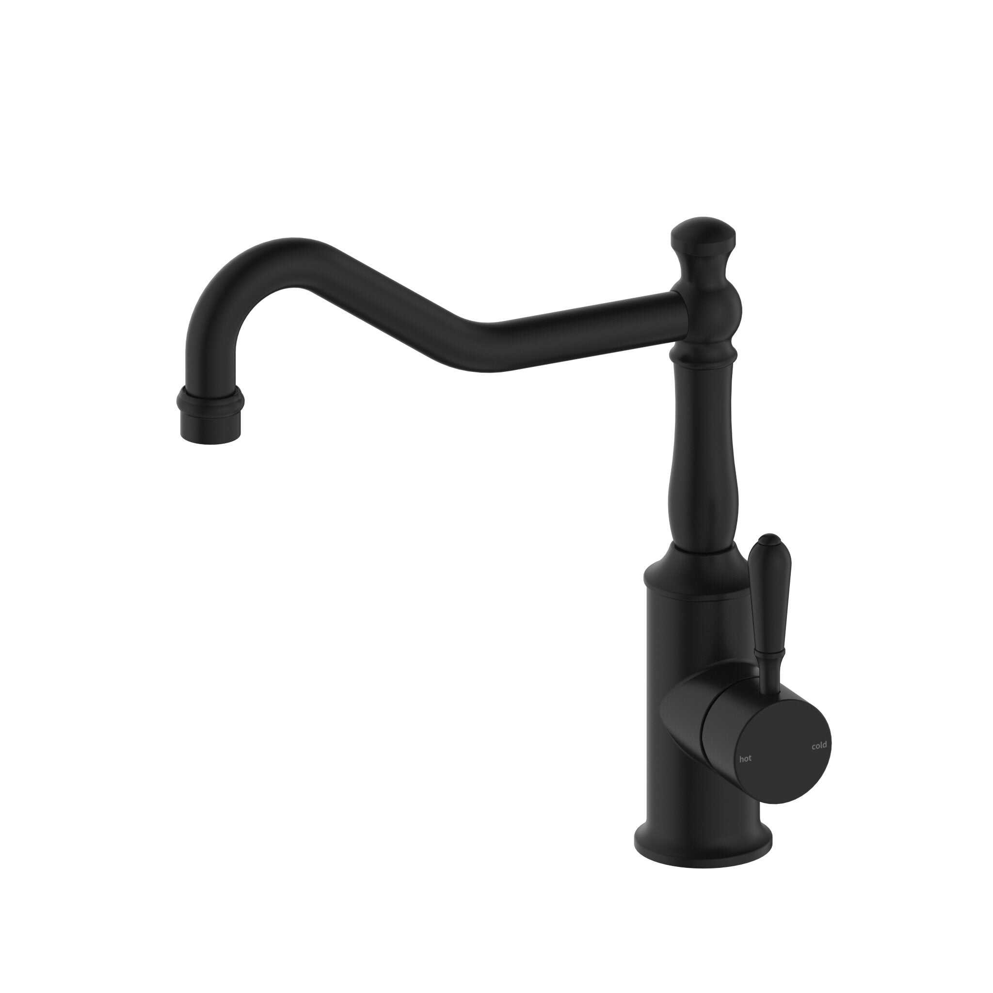 NERO YORK KITCHEN MIXER HOOK SPOUT WITH METAL LEVER MATTE BLACK