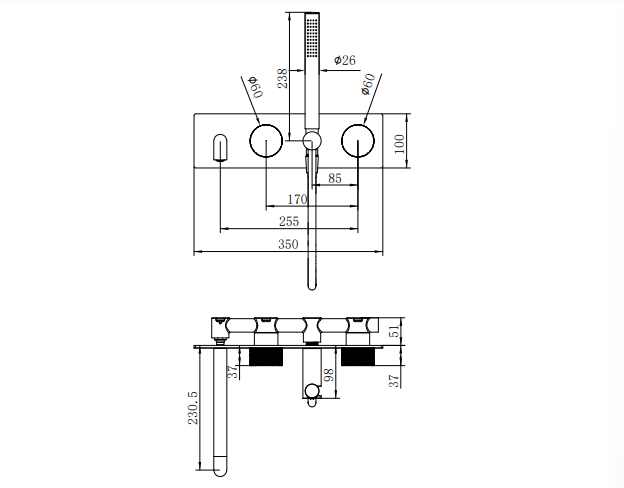 NERO OPAL PROGRESSIVE SHOWER SYSTEM WITH SPOUT 230MM GRAPHITE