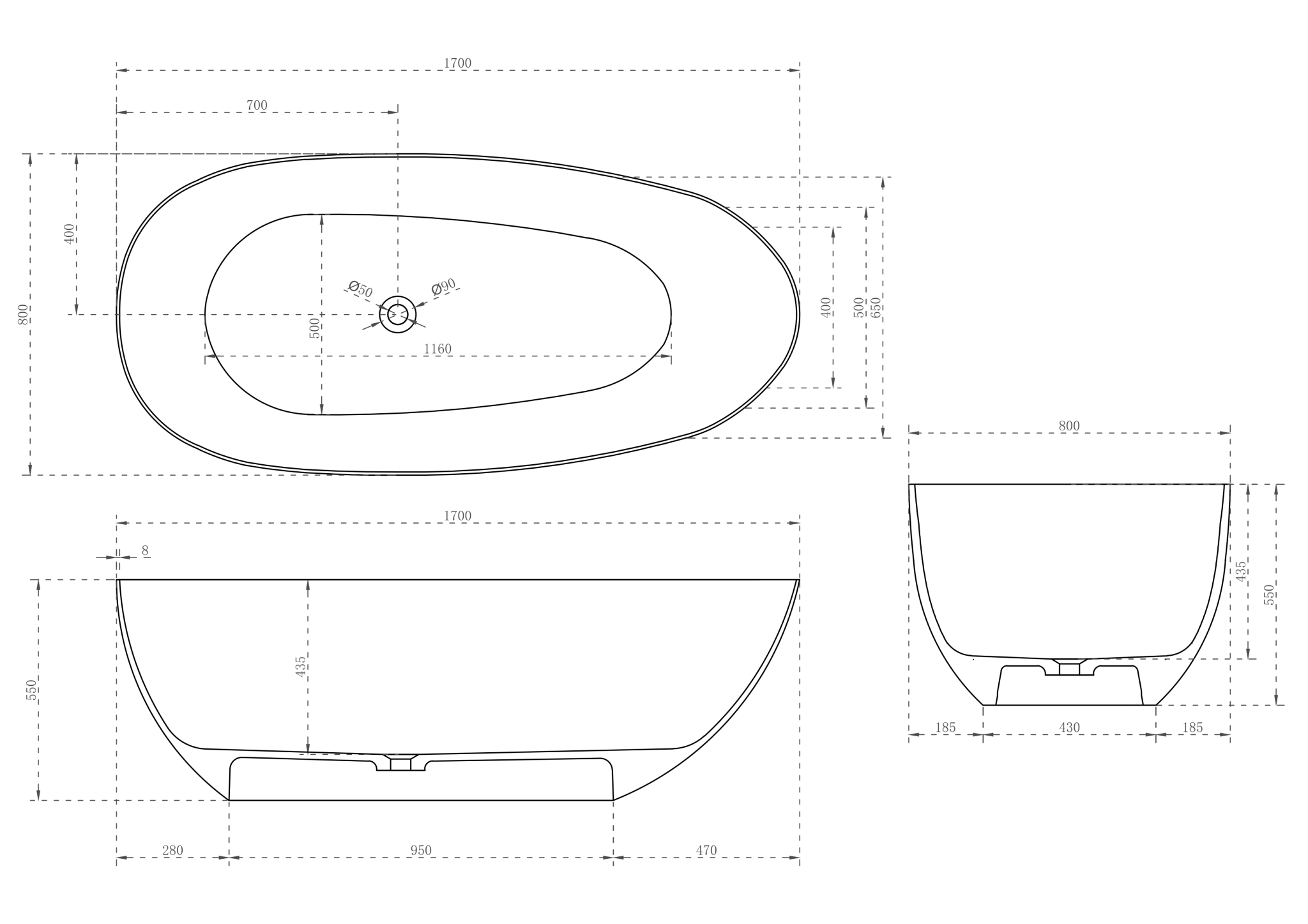 Milano Lyric Solid Surface Stone Bathtub