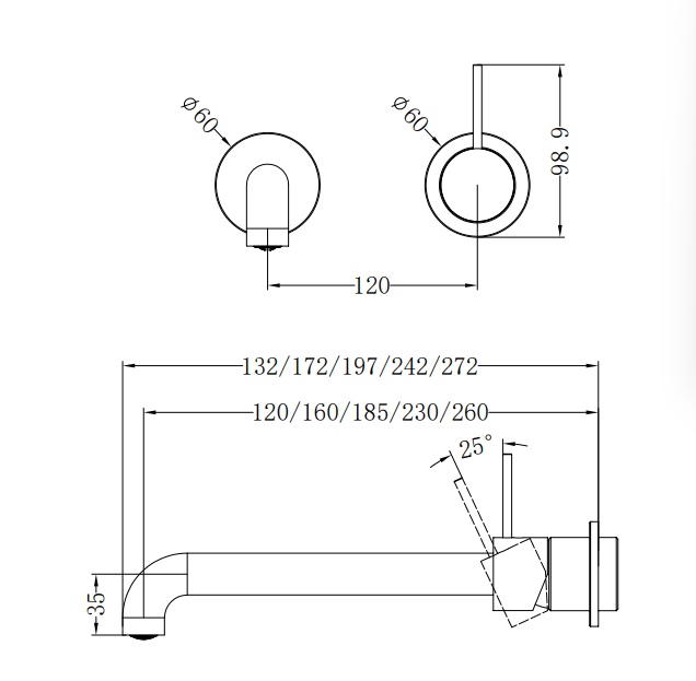 NERO MECCA WALL BASIN/BATH MIXER SEPARATE BACK PLATE HANDLE UP 120MM TRIM KITS ONLY BRUSHED GOLD