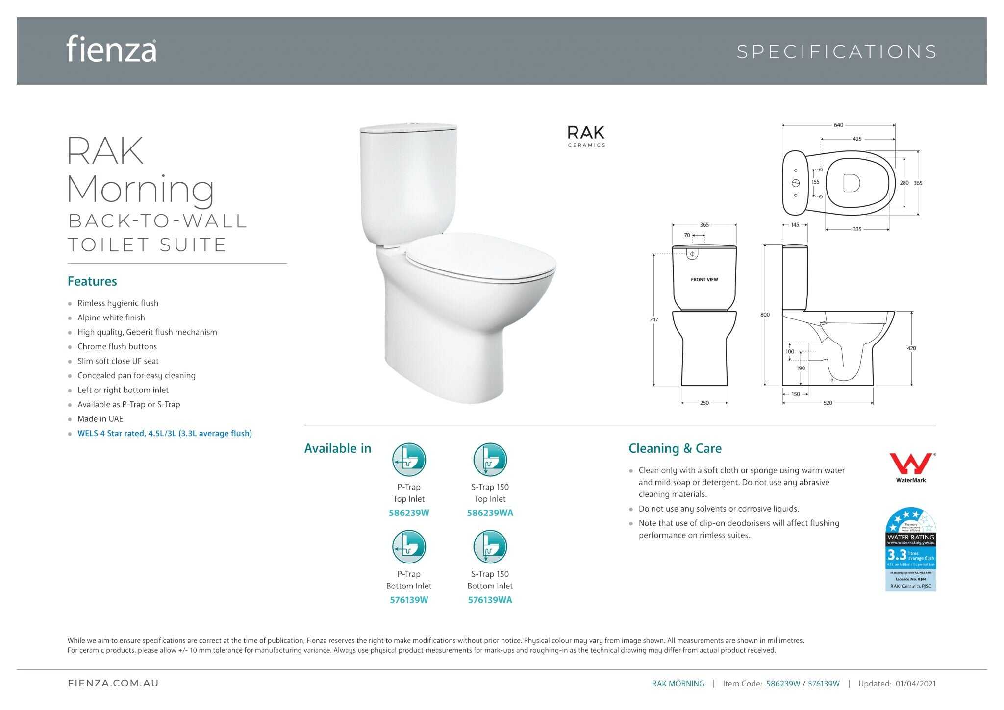 RAK Morning Back To Wall Toilet Suite