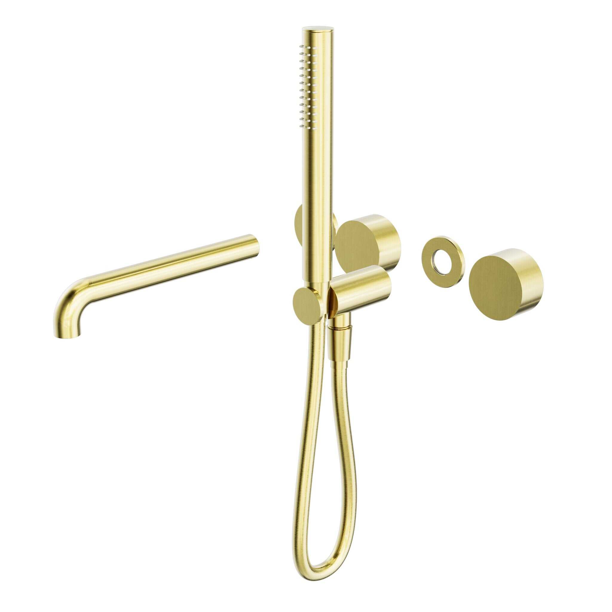 NERO KARA PROGRESSIVE SHOWER SYSTEM SEPARATE PLATE WITH SPOUT 230MM TRIM KITS ONLY BRUSHED GOLD