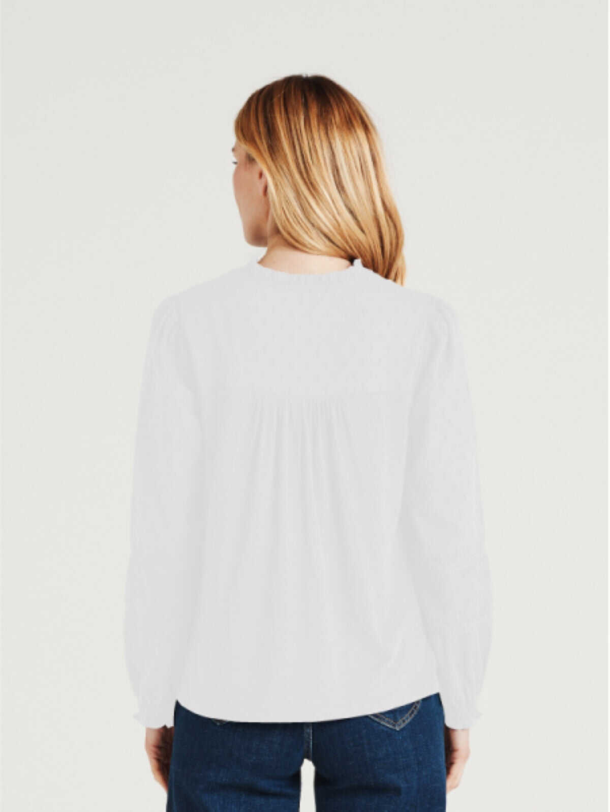 High Frill Neck Jersey Top  - White