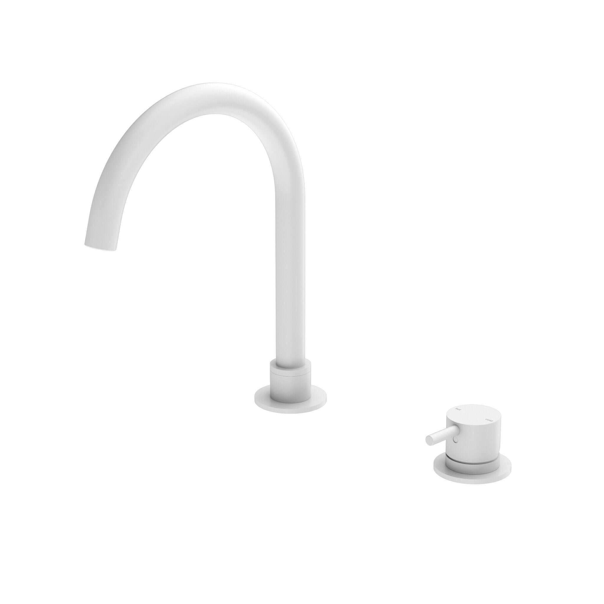 NERO MECCA HOB BASIN MIXER ROUND SWIVEL SPOUT MATTE WHITE