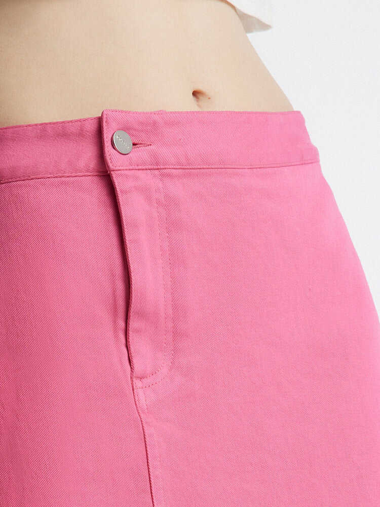 Rose Pink Slit Denim Short Skirt