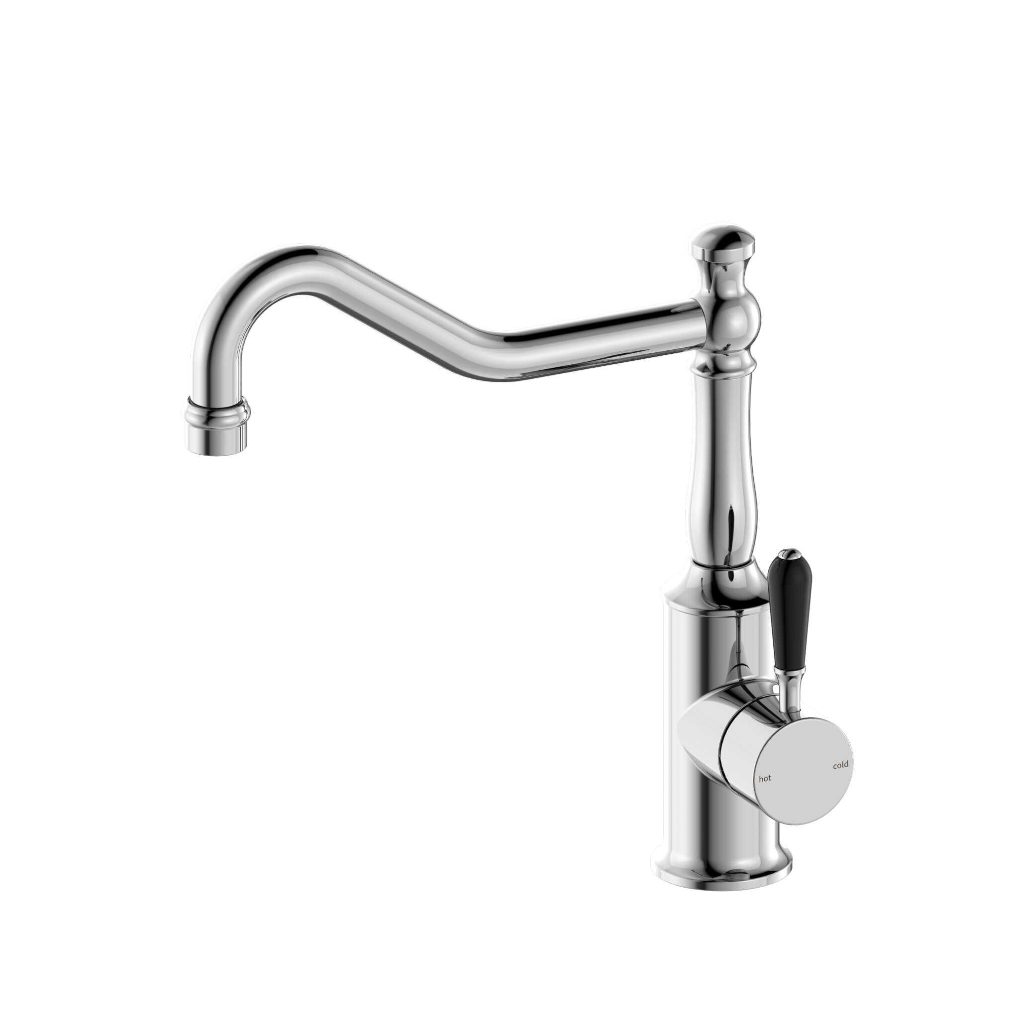 NERO YORK KITCHEN MIXER HOOK SPOUT WITH BLACK PORCELAIN LEVER CHROME