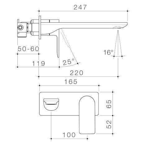 Caroma Urbane II 220mm Wall Basin/ Bath Mixer-Square Cover Plate