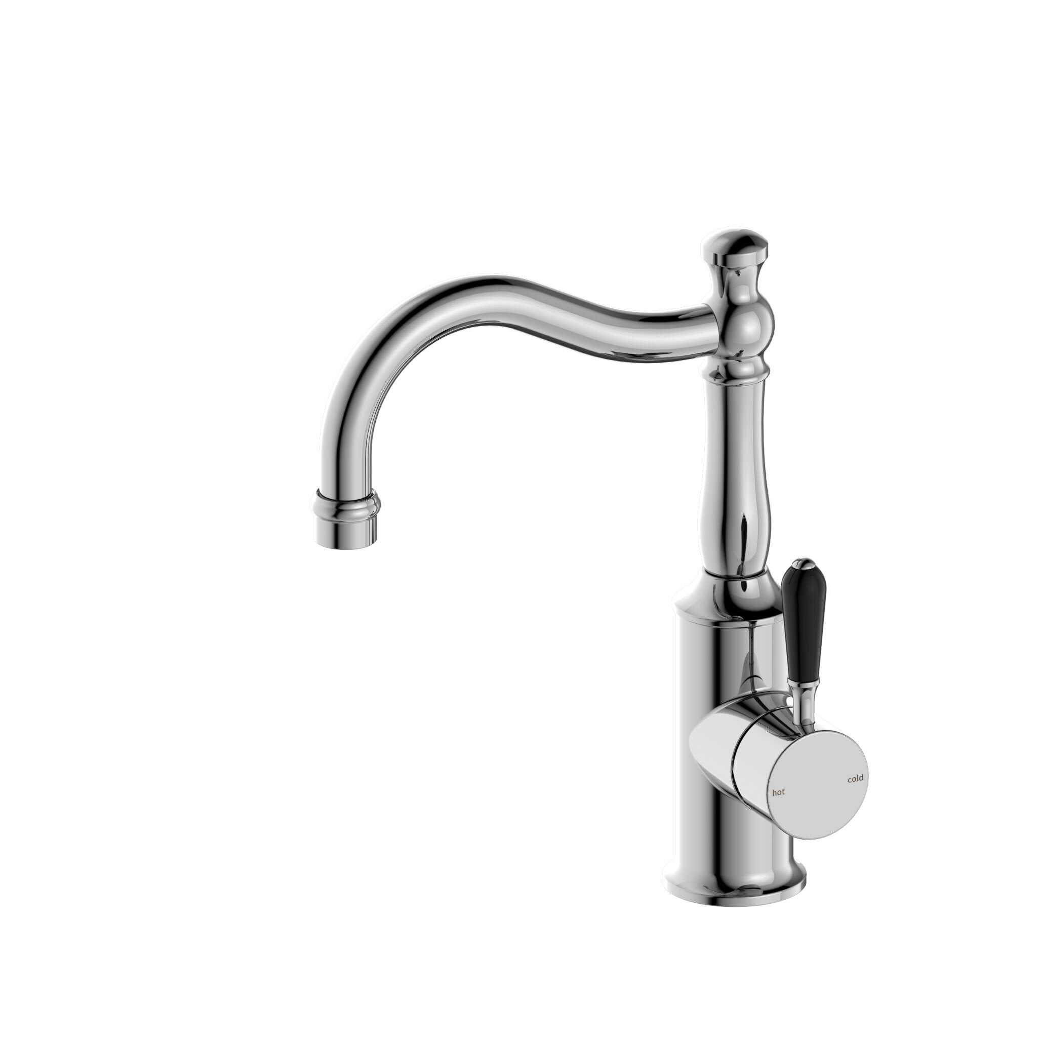 NERO YORK BASIN MIXER HOOK SPOUT WITH BLACK PORCELAIN LEVER CHROME