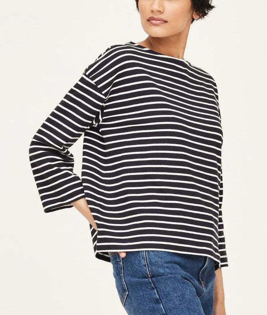 Black And White Striped Crew Neck Top