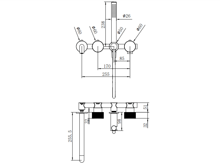 NERO OPAL PROGRESSIVE SHOWER SYSTEM SEPARATE PLATE WITH SPOUT 250MM BRUSHED NICKEL