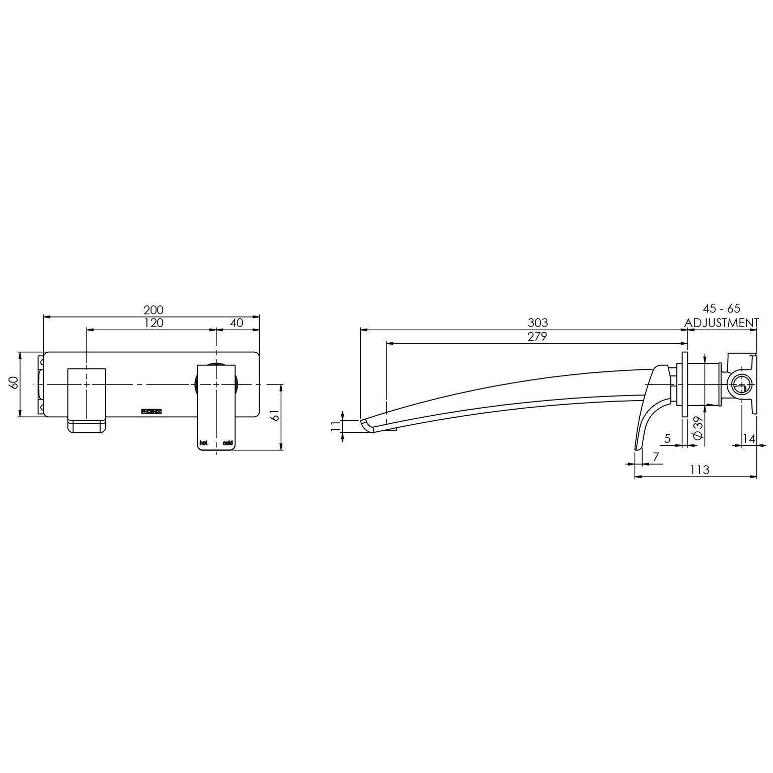 Wall Bath Mixer Set 280mm